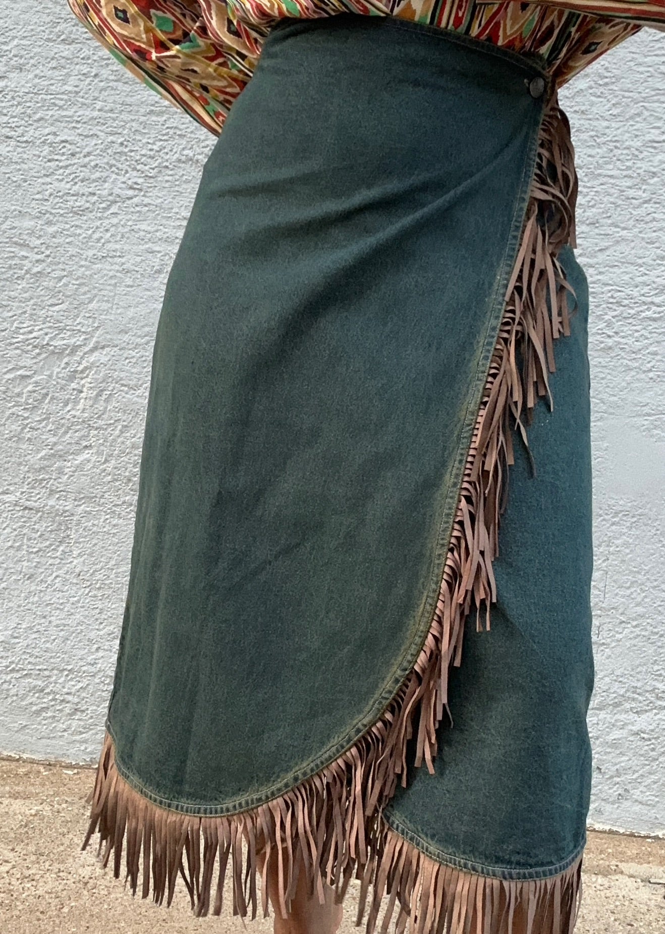 Kali Vtg Denim & Fringe Wrap Skirt | 12/14