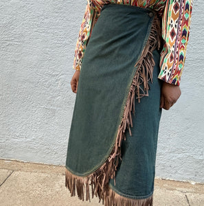 Kali Vtg Denim & Fringe Wrap Skirt | 12/14